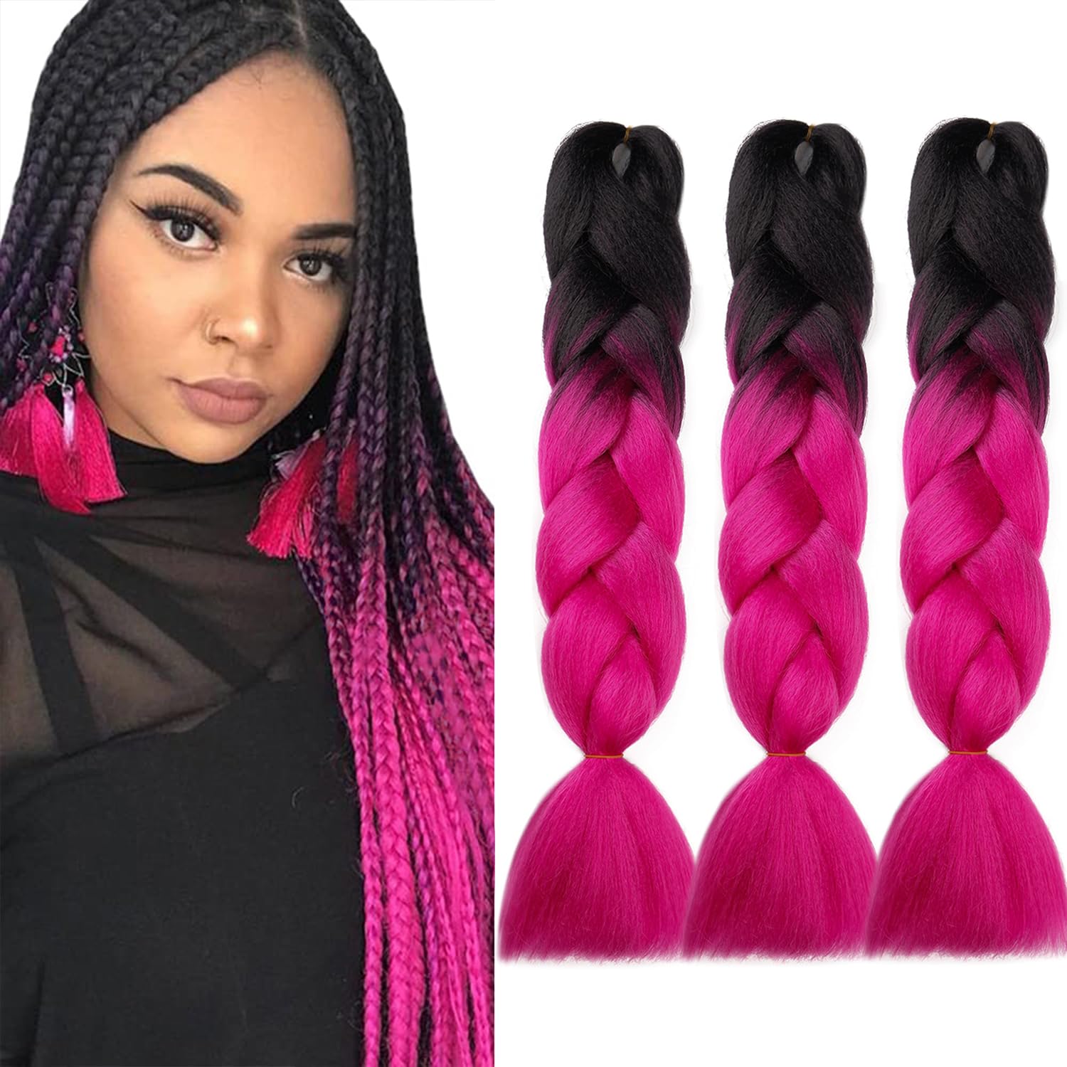 5 packs of Pink & Black ombré braiding hair *NWT* Ombre Purple Pink Rave Braids: Festival Hair Extensions  main image 4
