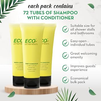 ECO Amenities Travel Size Shampoo and Conditioner Sets - 2 in 1 Hotel Shampoo and Conditioner Supplies for Guests - Refreshing Bulk Travel Size Toiletries - 1 Ounce (30ml), 72 Packs, Green Tea Scent