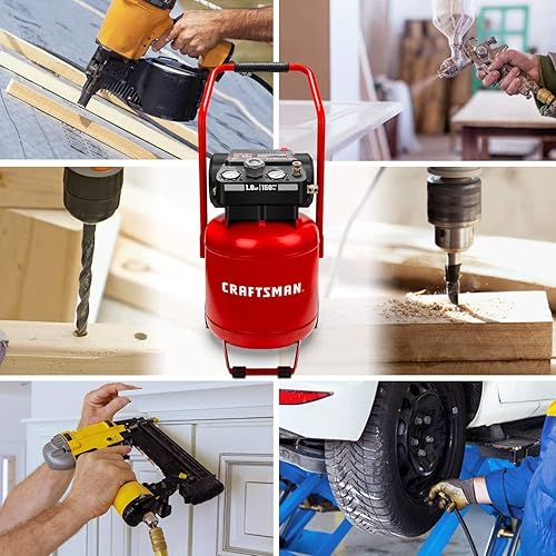 Miniatura 9 de CRAFTSMAN Compresor de aire de 10 galones, pico de 1.8 HP, presión máxima de 150 PSI, compresor de aire portátil sin aceite con rueda, compresor de