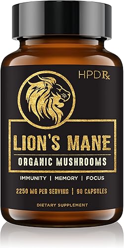 HPD Rx Cápsulas de extracto de hongo de melena de león nootrópico natural, apoya la memoria y la concentración, refuerzo de inmunidad - Potente