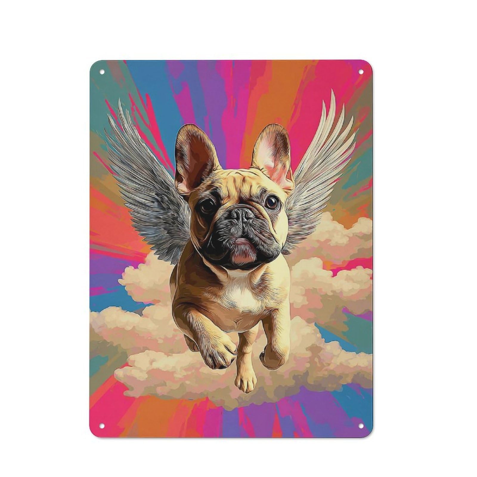 Junmoney Angel Pug In Flight Metal Wall Plaque With Design 40X30cm, Classic Retro Room Decor For Kitchen, Hallway, Bar Or Small Cafe