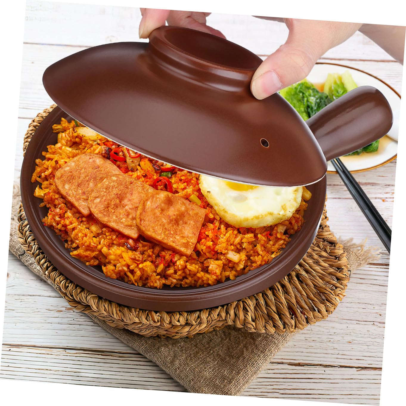 Casseruola Tradizionale in Terracotta Marrone Resistente al Calore con Coperchio, Pentola per Riso e Stufati, per Cucinare Pasti Casalinghi senza Crepe