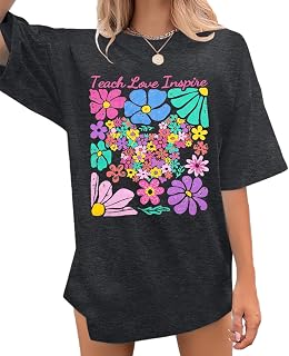 Teacher Outfits Women Teach Love Inspire Floral Shirt Teacher Graphic Shirts Teacher Appreciation Gifts Top