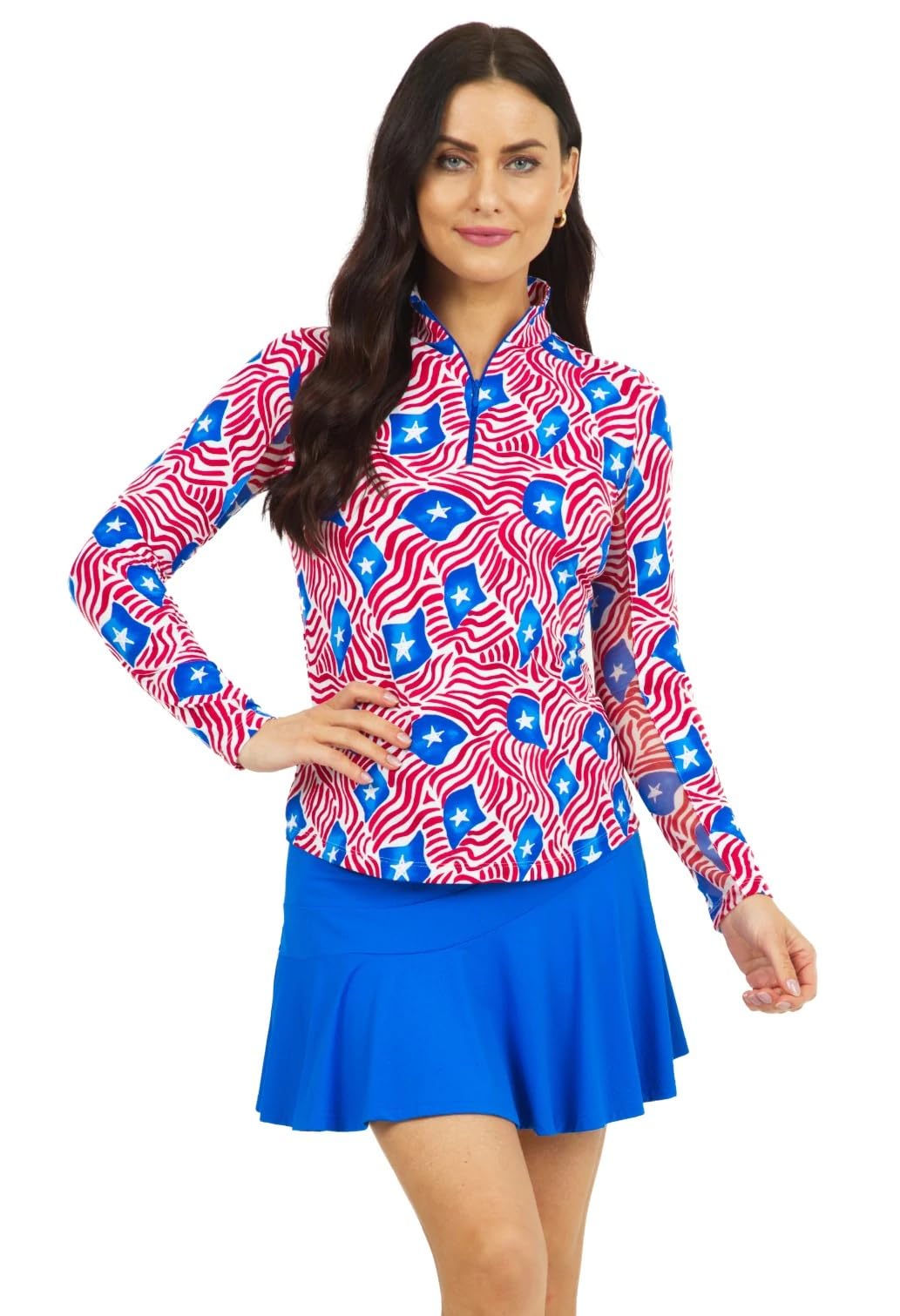 IBKULSun Protective UPF 50+ Icefil Cooling Tech Rylee Print Long Sleeve Mock Neck Top with Under Arm Mesh 10193