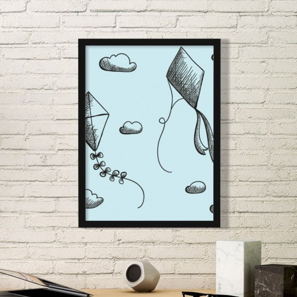Peinture cerf-volant géométrique encadrée en noir, idée cadeau maison originale