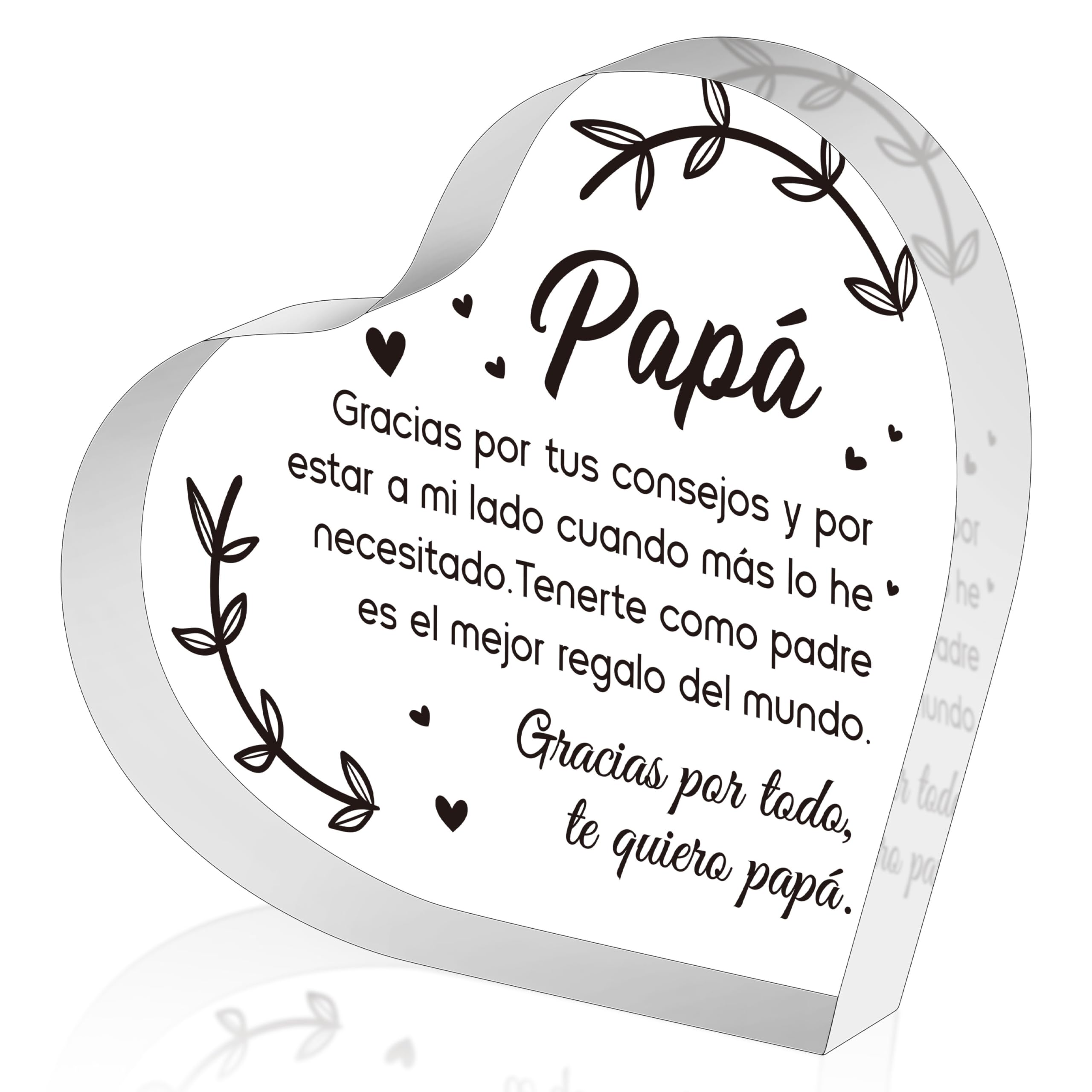 Yopyame Spanish Dad Birthday Gifts - Regalos para Papá Heart Acrylic Plaque for Office Desk Decor Keepsake Paperweights Gifts for Dad in Spanish Christmas Father's Day Gifts for Dad from Daughter Son
