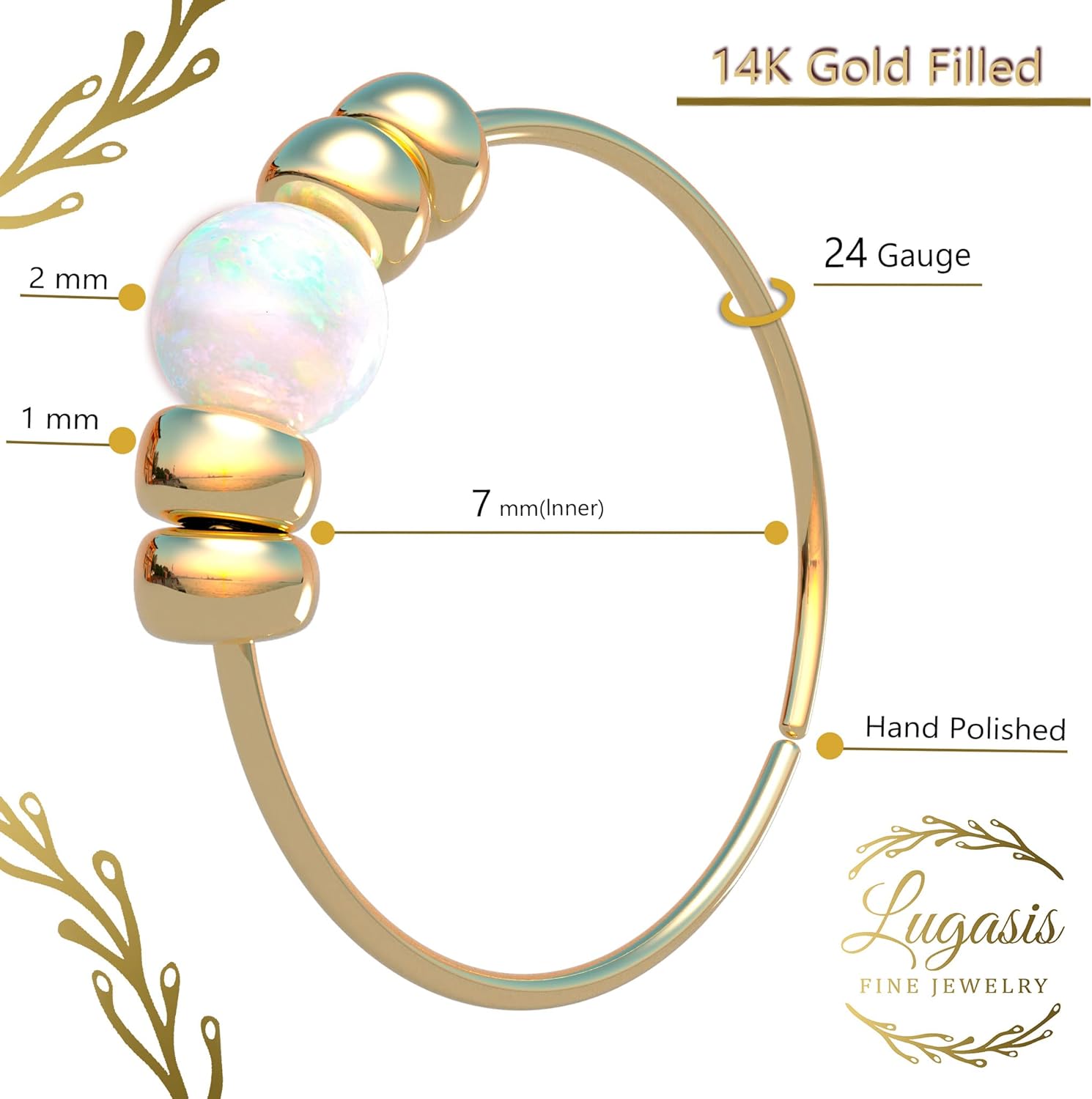 Gold Nose Ring - Thin Tiny 24 Gauge 7mm White Opal Nose Hoop - 14k Gold Filled Nose Rings For Women - Small Handmade Piercing Jewelry - Gift Ready - Image 6