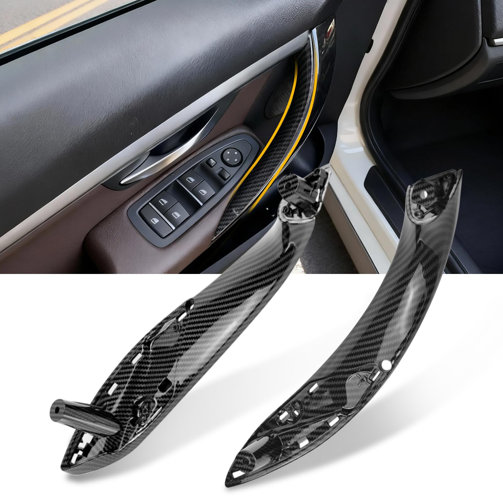 TTCR-II 2PCS Compatibile con Maniglia Porta BMW Serie 3 F30 F31 F34 F80 320i,328i,330i,335i (2012-2018), Serie 4 F32 F33 F36 F83 428i,435i,M4(2014-2017) Maniglie Interna Sinistra+Destra-Fibra Carbonio