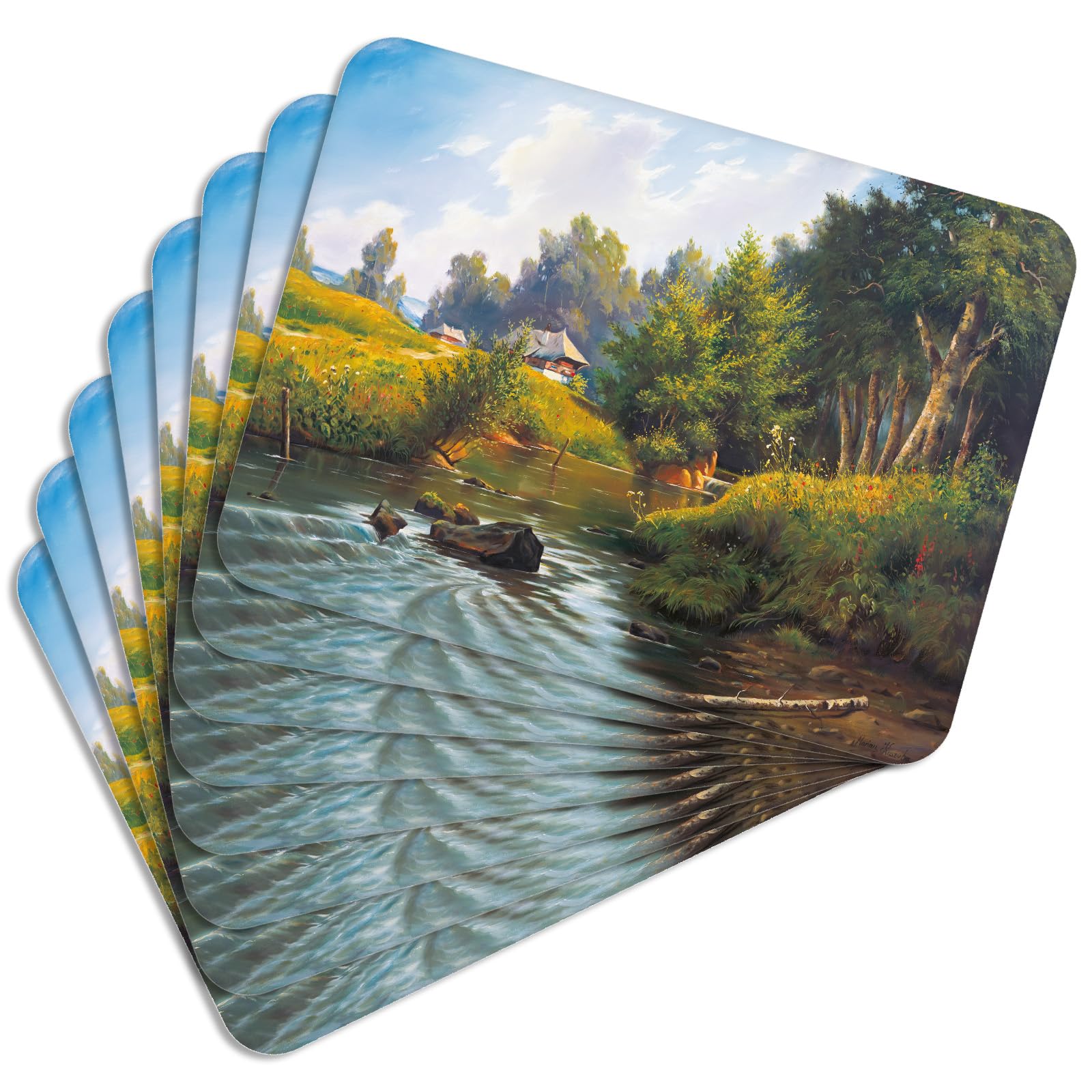 MG Design Set de 8 manteles Individuales de Corcho para Plato – by The River – 30 × 40 cm – Resistentes al Calor y fáciles de Limpiar