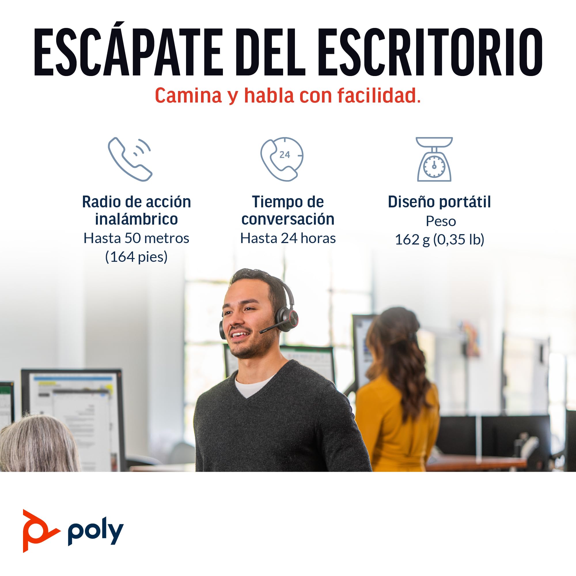Auriculares inalámbricos Poly Voyager 4320 UC - Audífonos estéreo con micrófono de brazo con cancelación de ruido - Conexión Bluetooth a PC/Mac/teléfono móvil - Funciona con Teams, Zoom y más - 5
