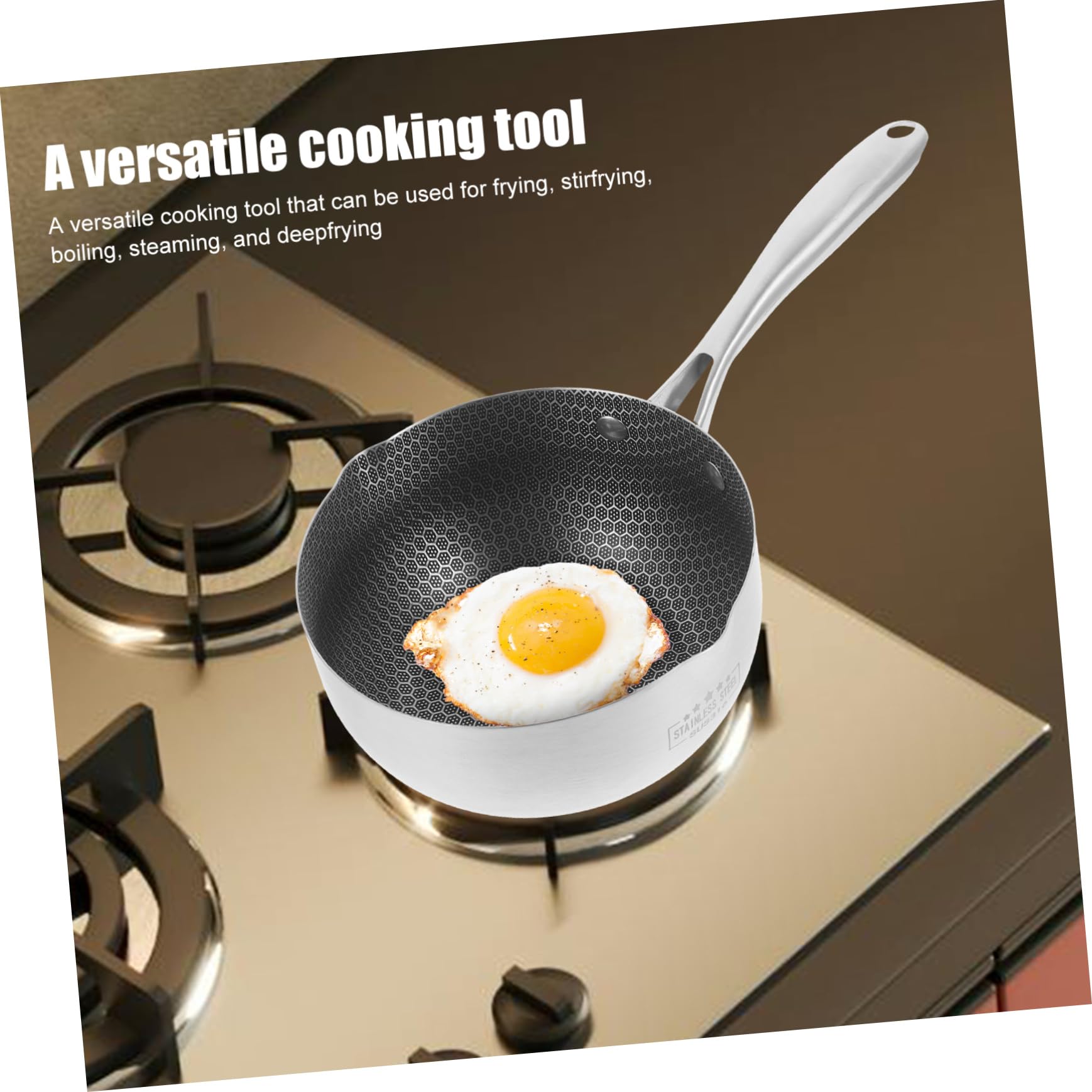 SOIMISS Sartén de Acero Inoxidable Superficie Antiadherente en Panal 20 Cm, Compatible Inducción, Cocina Diaria para Familias Pequeñas, Sartén Multifuncional sin Tapa