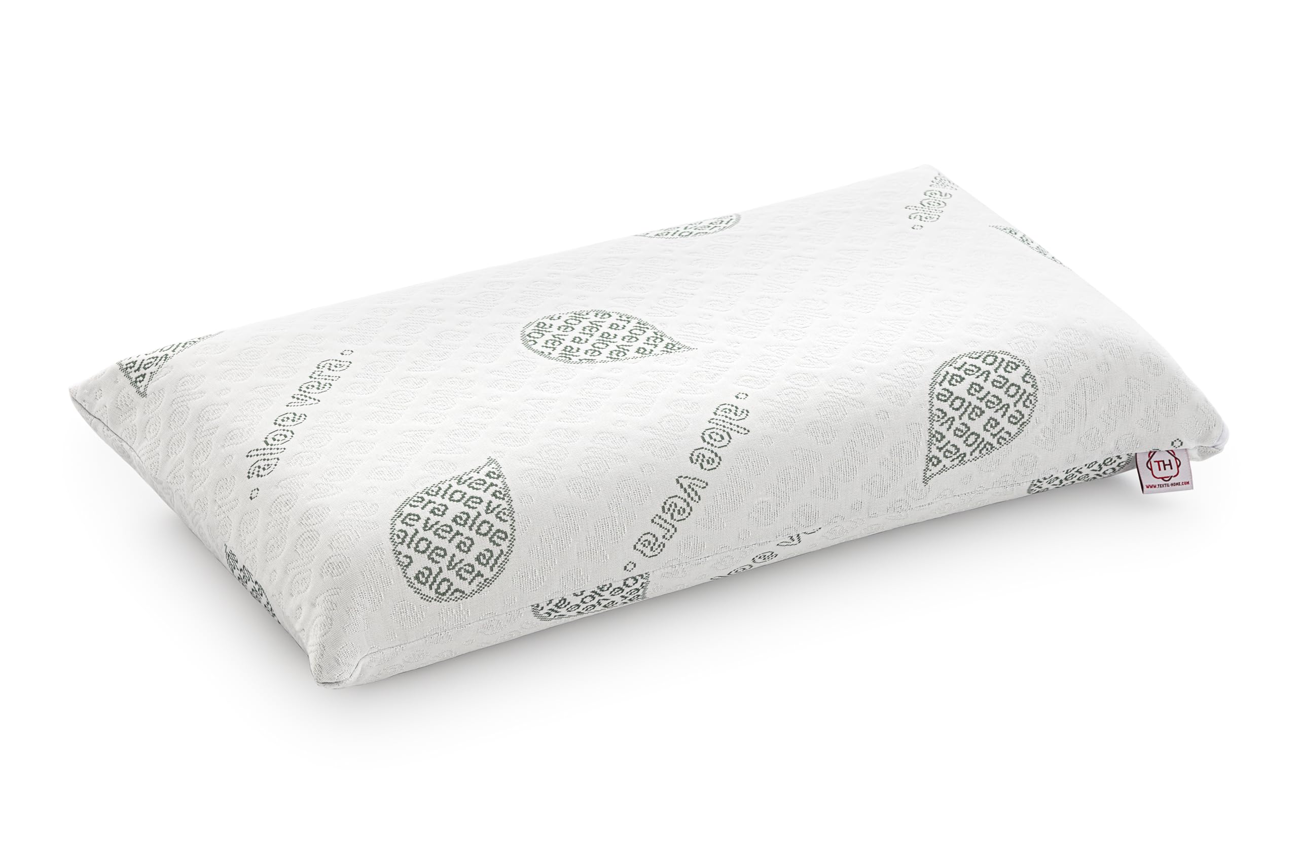 Textilhome - Cuscino Memory Foam - 60 cm - Tessuto ecologico in aloe vera, anima in visco puro al 100% naturale - Doppio rivestimento con cerniera. Adattivo termoregolato.
