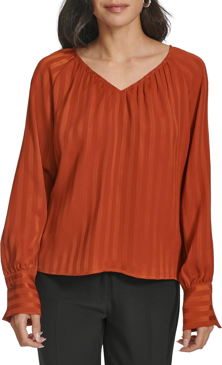 Calvin Klein Womens Long Sleeve V Neck Blouse