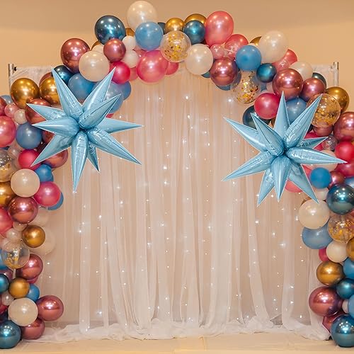 Miniatura 4 de Tellpet Globos de estrella en forma de espiga, 2 unidades, grandes, azul claro