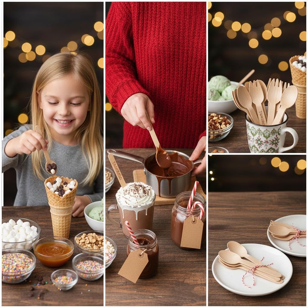 Wooden Spoons, 200 Pack Disposable Wooden Spoons for Eating, 6.3 Inch Smooth Birch Wood Spoon Bulk for Ice Cream, Coffee, Weddings, Parties and Catering