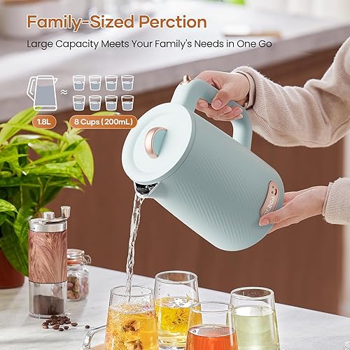 Miniatura 4 de OLEGA Hervidor eléctrico  Hervidor de té eléctrico de 1500 W, hervidor eléctrico interior de acero inoxidable de 1.8 L para agua hirviendo, apagado