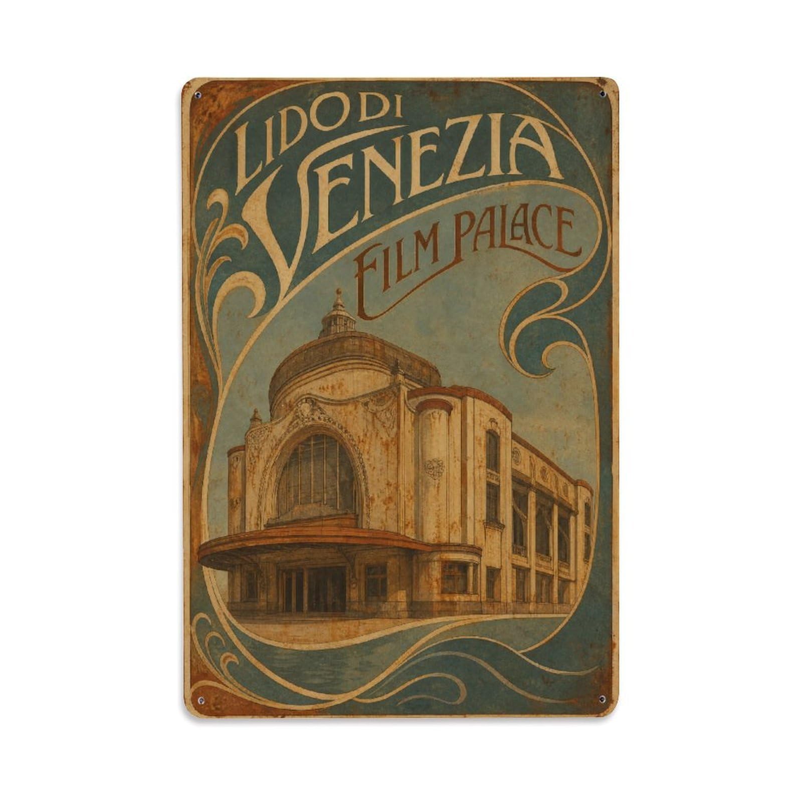 Huiyhb 8X12inch(20X30cm) Vintage Travel Lido Venezia Film Palace Cultural Italy Metal Tin Sign