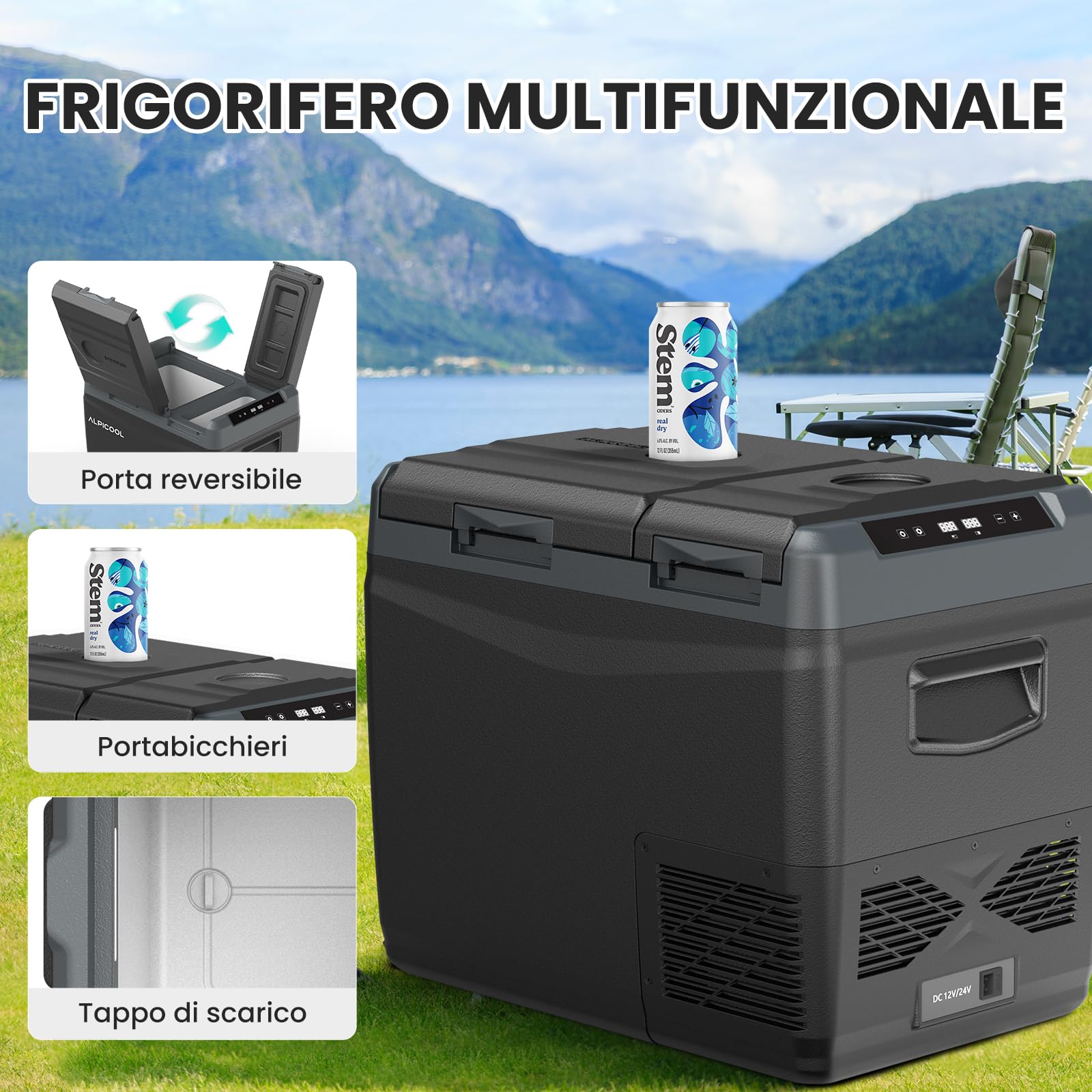 Alpicool KLS48 Frigoriferi per Auto 39L con APP, 2026 Doppia Zona Frigorifero Portatile Elettrico 12/24V DC 100~240V AC,-20℃-20 ℃,Frigo Portatile per Camion Barca Picnic,con Scomparto Ghiaccio,Nera