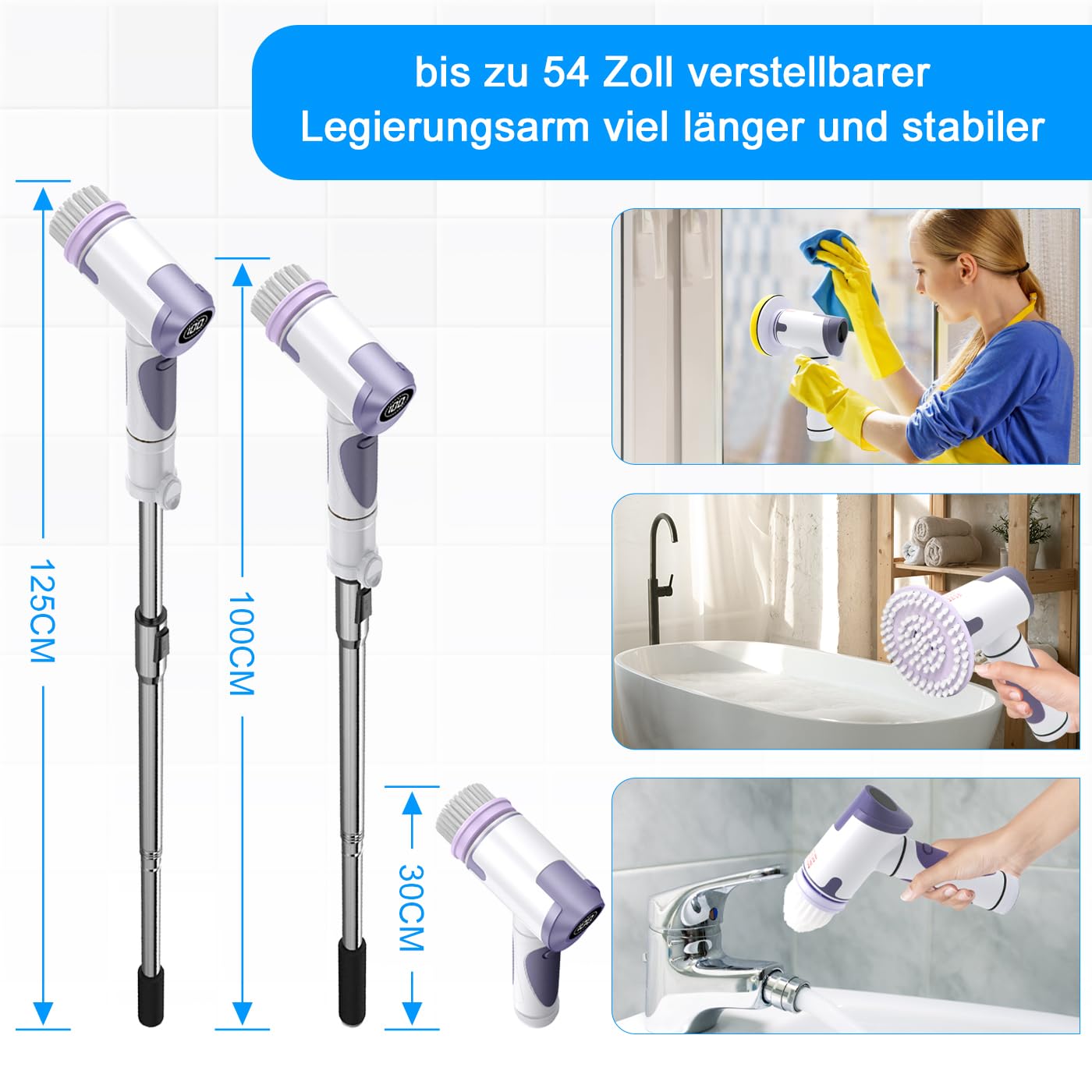Spazzole per la pulizia elettriche con 5 testine interchangeable e 2 velocità regolabili, spazzola manuale per il bagno e cucina