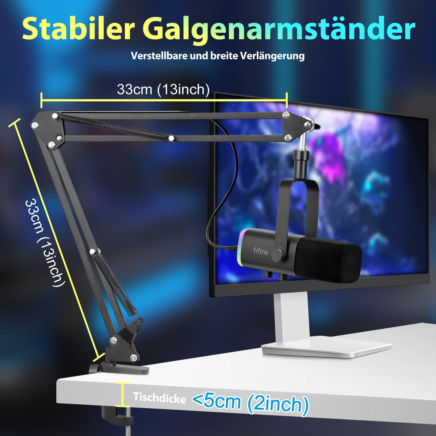 FIFINE XLR Streaming Mikrofon mit Arm für Podcast Studio, USB Dynamisch Microphone Gaming PC mit Stummschalttaste, für PS4/5 Mac Mixer Soundkarten
