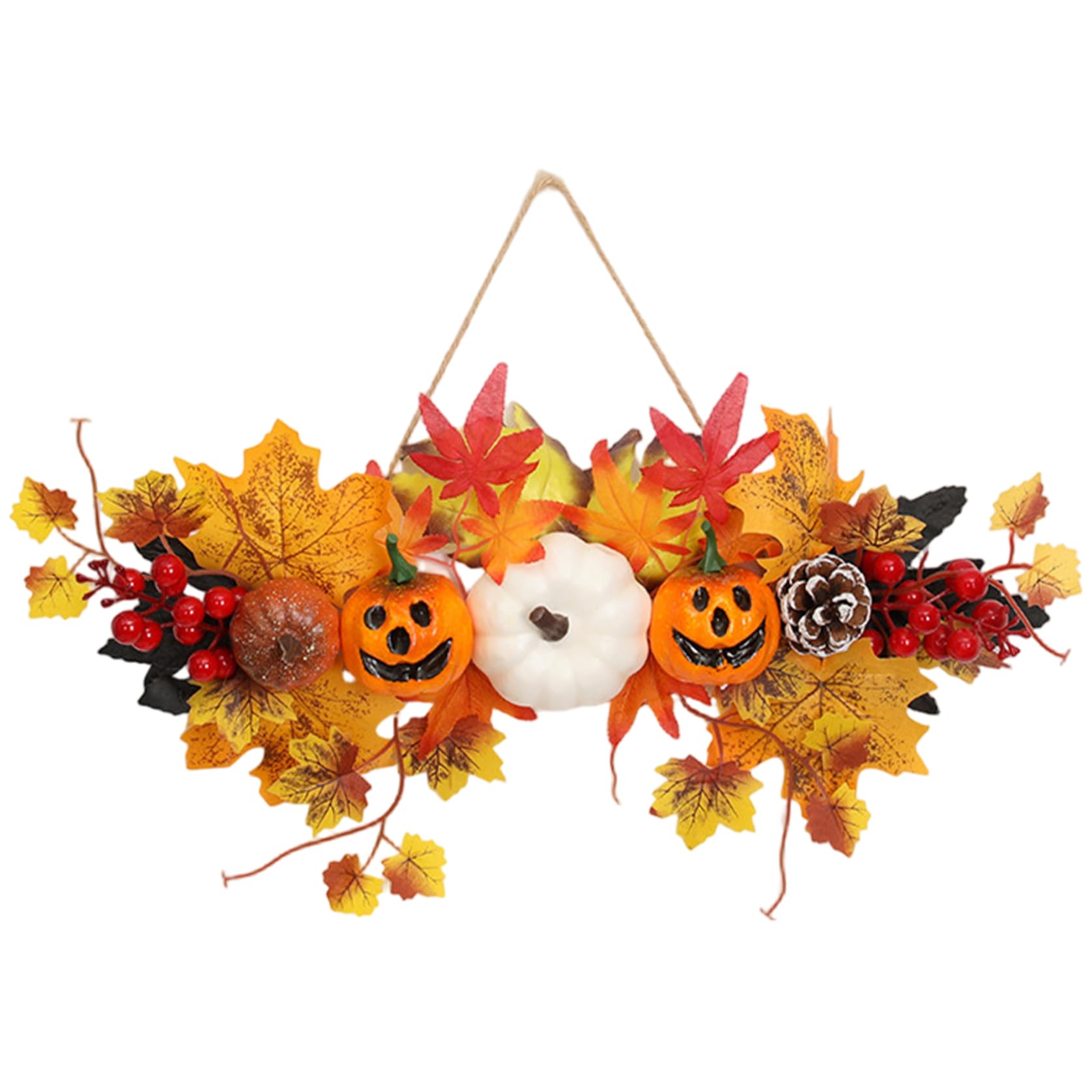 Cakeeyum Orange Halloween Door Decorations Pumpkin Berries Maple Leaf Front Door Sign Halloween Wreath For Autumn Thanksgiving Harvest Farmhouse Home