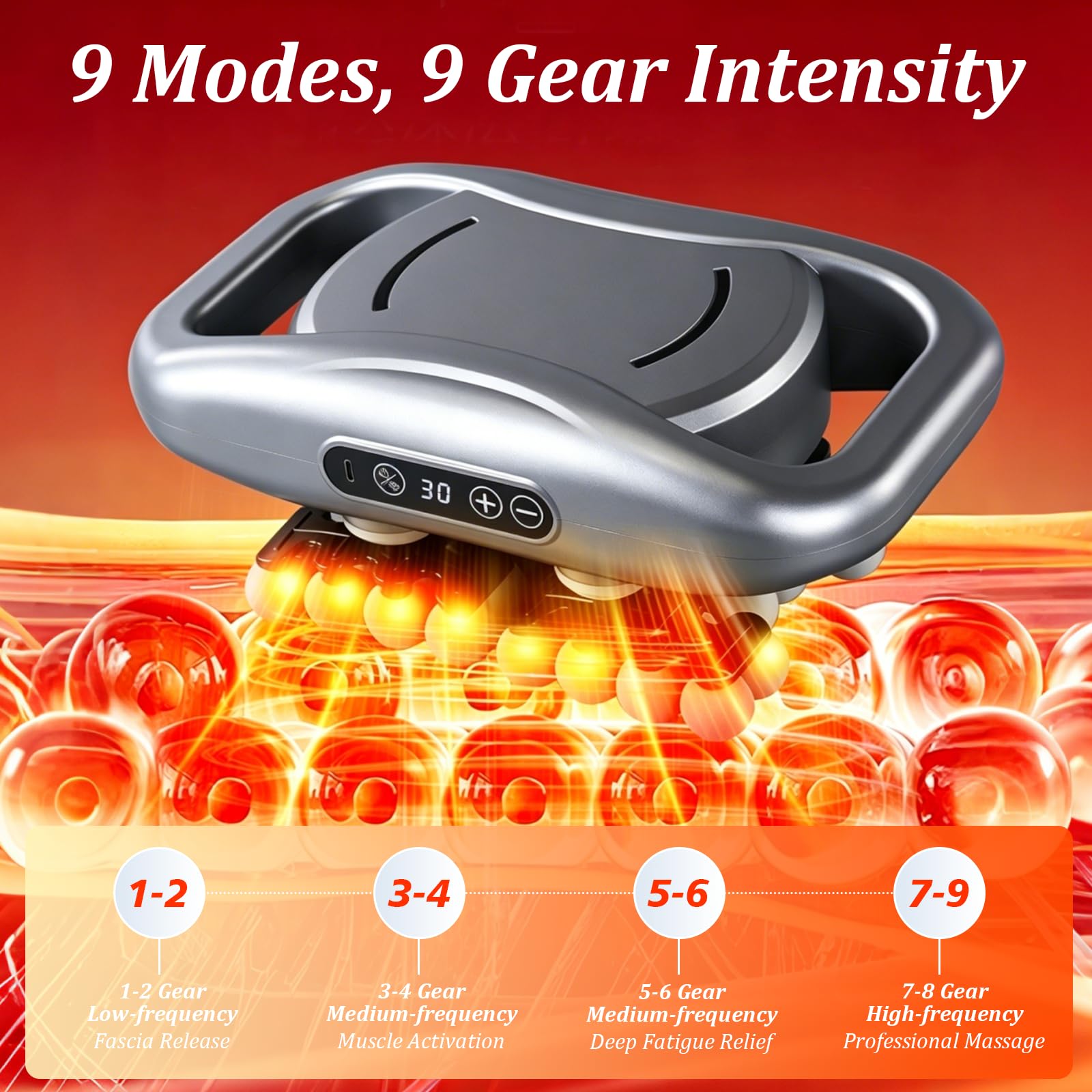 Pistolet de Massage Musculaire, 9 Modes, 9 Vitesses, USB-C