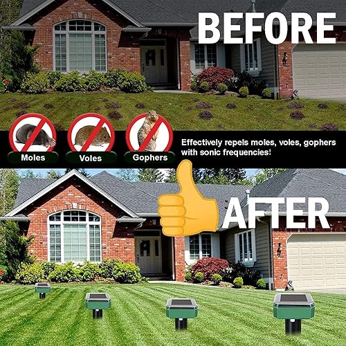 Miniatura 6 de Repelente solar ultrasónico de topos, paquete de 2 unidades de disuasión sónico alimentado al aire libre  Repelente ultrasónico impermeable de