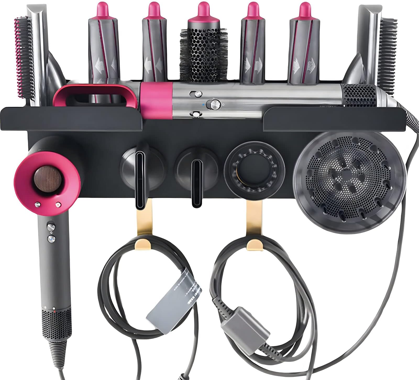 Wall Mount Holder for Dyson Airwrap Styler, for Dyson Supersonic Hair Dryer, 2 in 1 Organizer Storage Shelf Fits Curling Iron Wand Barrels Brushes Diffuser Nozzles for Home Bedroom Bathroom