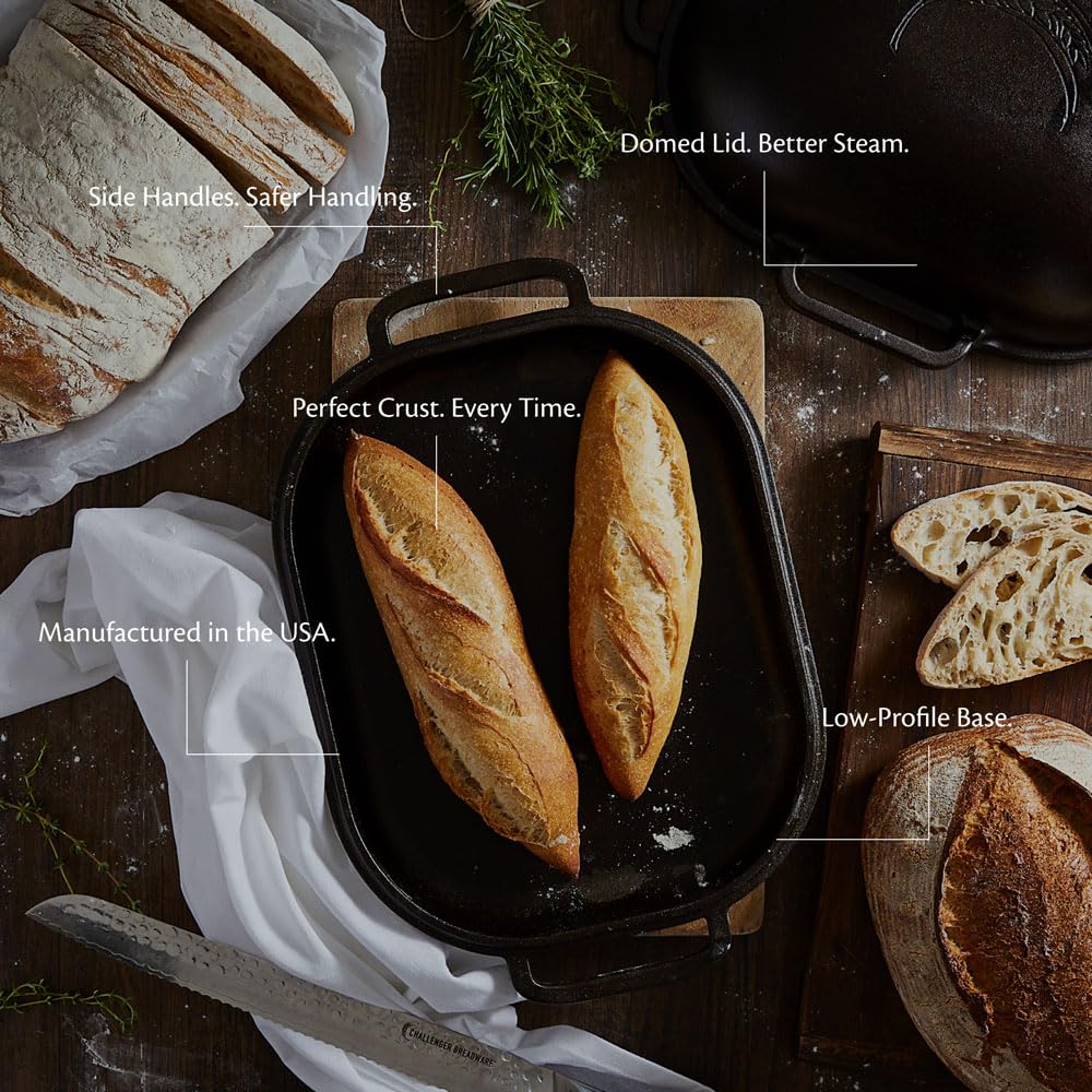 Challenger Pan – Hecho en los Estados Unidos – Sartén de hierro fundido con tapa para hacer pan casero sellado campana de pan invertido juego de horno holandés para hornear