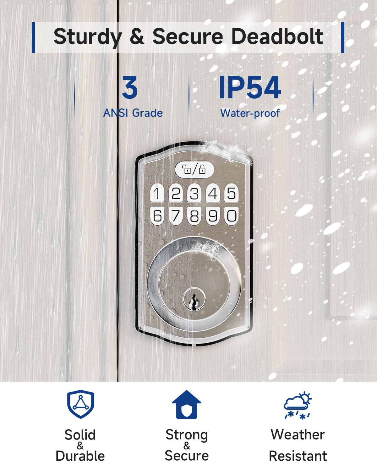 HOSOM Pêne dormant à clavier pour porte d'entrée, serrure électronique de porte d'entrée sans clé, double cylindre, 20 codes utilisateur, verrouillage automatique, nickel satiné