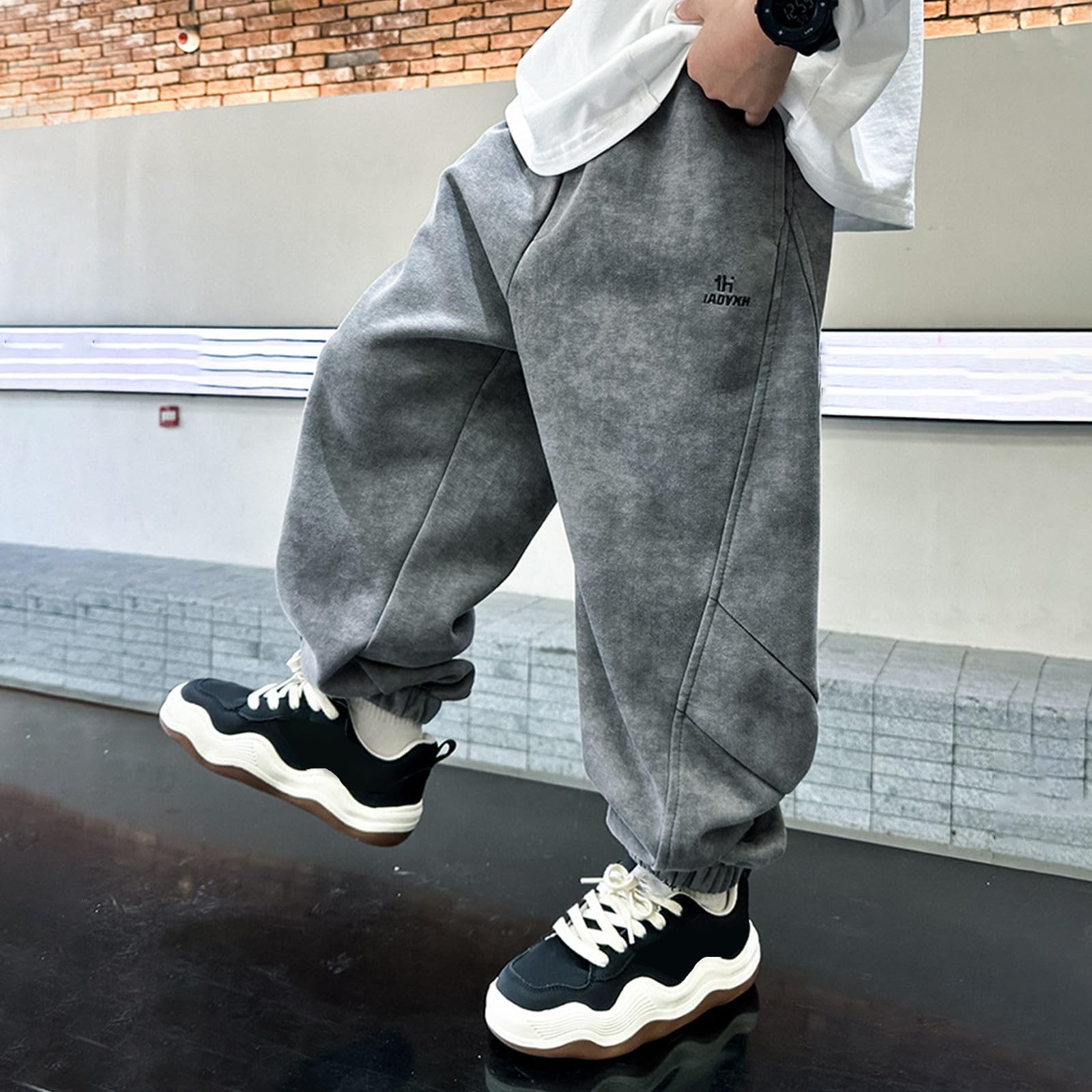Generico Pantaloni Tuta Bambino 4-15 Anni Larghi Invernali Caldi Pile Pantaloni Felpati Cargo Ragazzo Sportivi Stretch con Tasche Pantalone Joggers Baggy Casual con Elastico in Vita Comodo Scuola