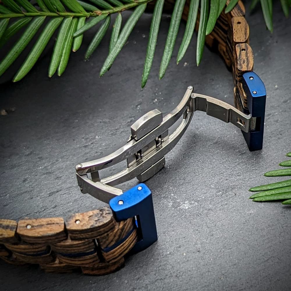 Holzwerk Germany Orologio da uomo di design, realizzato a mano, in legno naturale, cronografo, analogico, al quarzo, marrone e blu, con data, in legno, blu e marrone, Moderno