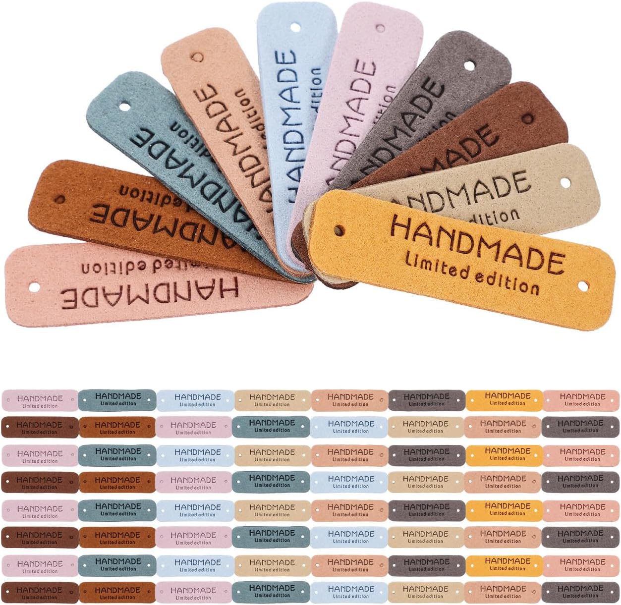 100Pcs Assorted Color Pu Leather Handmade Tags for Crochet, Knitting, DIY Sewing Projects - Labels for Clothes, Bags, Hats, Scarves, and More
