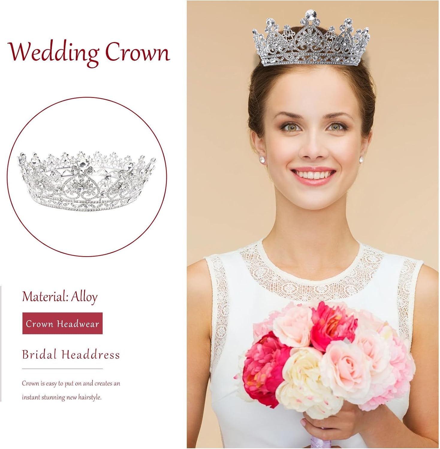 UPKOCH Silver Alloy Baroque Rhinestone Bride Crown for Bridal Hairstyles