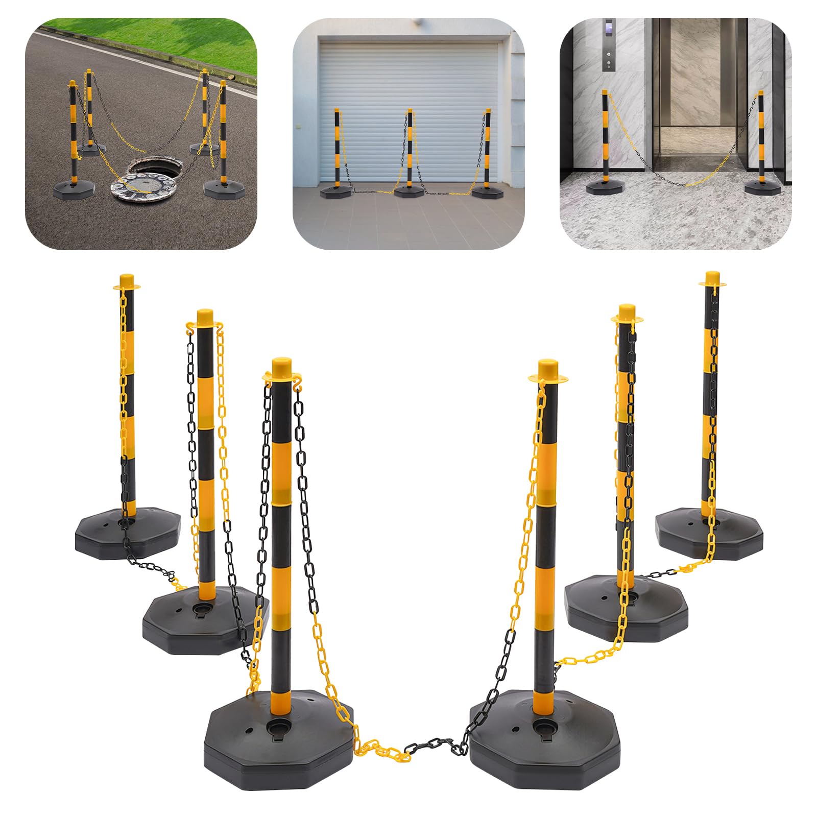 Lot de 6 cônes d'avertissement pour poteaux de signalisation, cônes de signalisation, mât de parking réglable, barrières de sécurité, poteau de délimitation réglable
