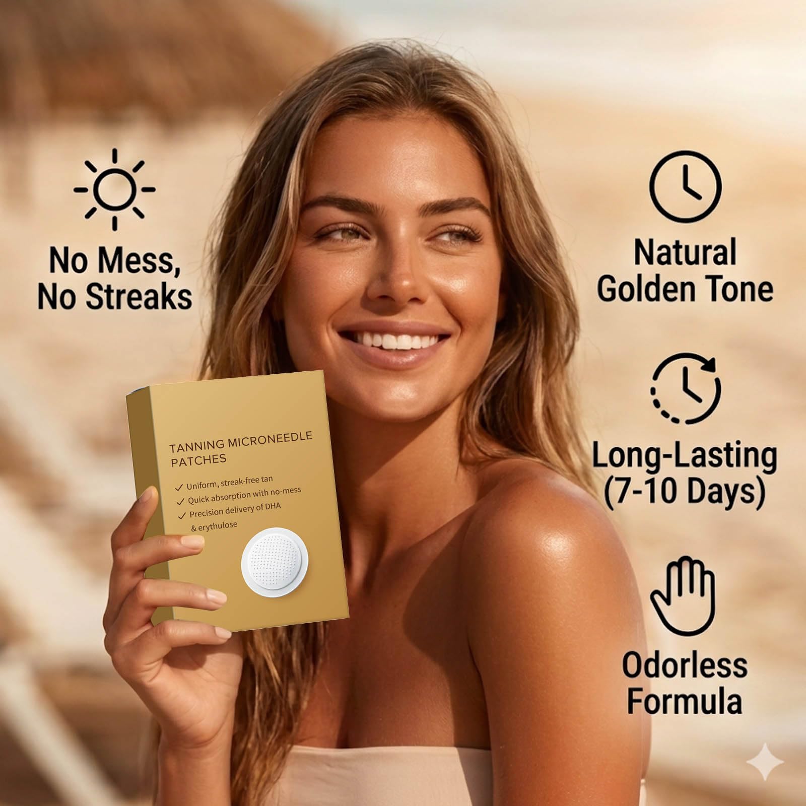 Parches Autobronceadores con DHA y Eritrulosa, 7 Unidades Bronceado Natural Dorado sin Sol, Fórmula Dual con Microdardos (1 PCS)