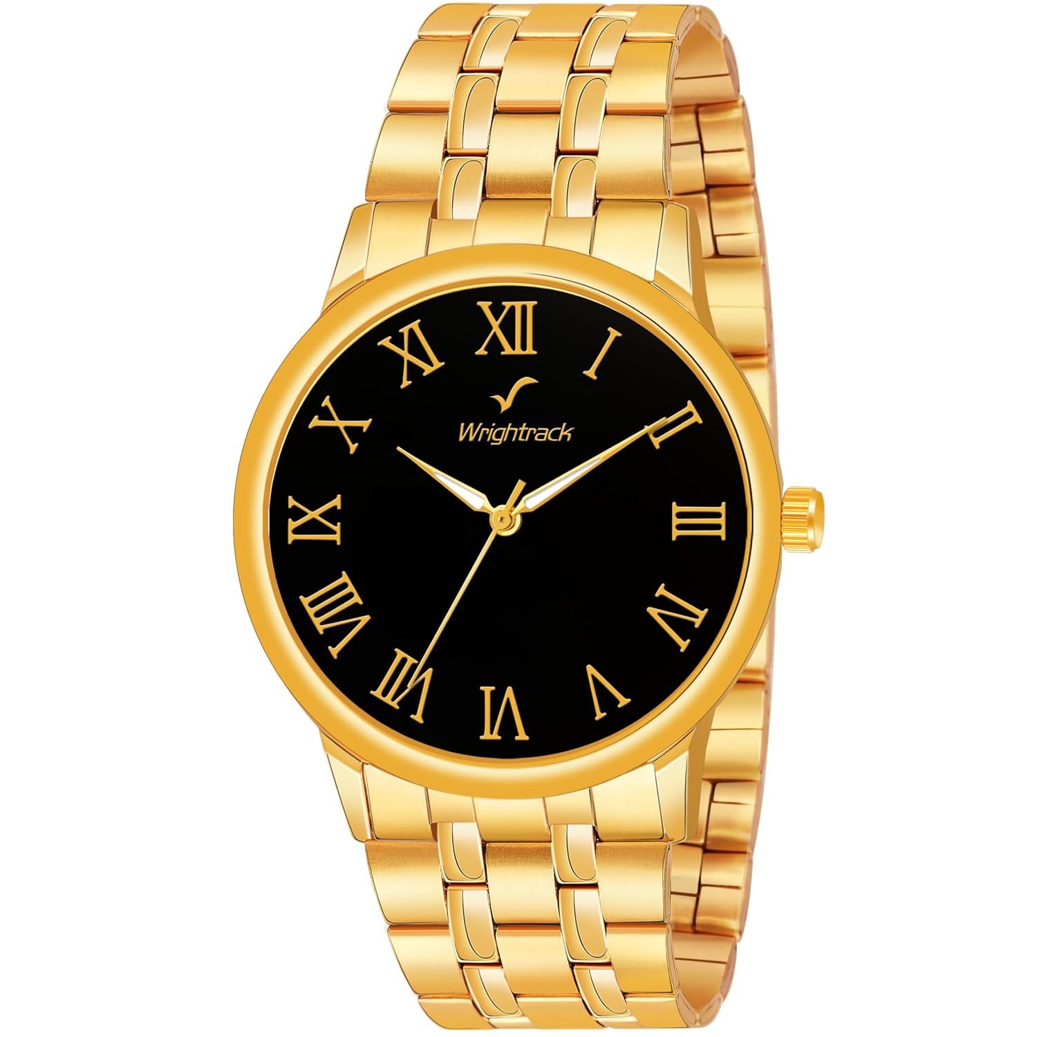 WRIGHTRACK Astrological Full Roman Golden Stainless Steel Bracelet for Luck and Prosperity Men’s Analog Watch
