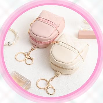 2pcs Mini Backpack Cute Cosmetic Bag for Women PU Leather Makeup Bag Creative Key Pocket Key-Chains Pendant Backpack Keyrings Lipstick Bag Card Holder Data Cable Organizer Zipper Pouch