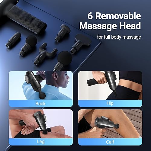 Miniatura 6 de MERACH Pistola de masaje de tejidos profundos, herramientas de masajeador de percusión con 6 cabezales de masaje, masajeadores musculares portátiles