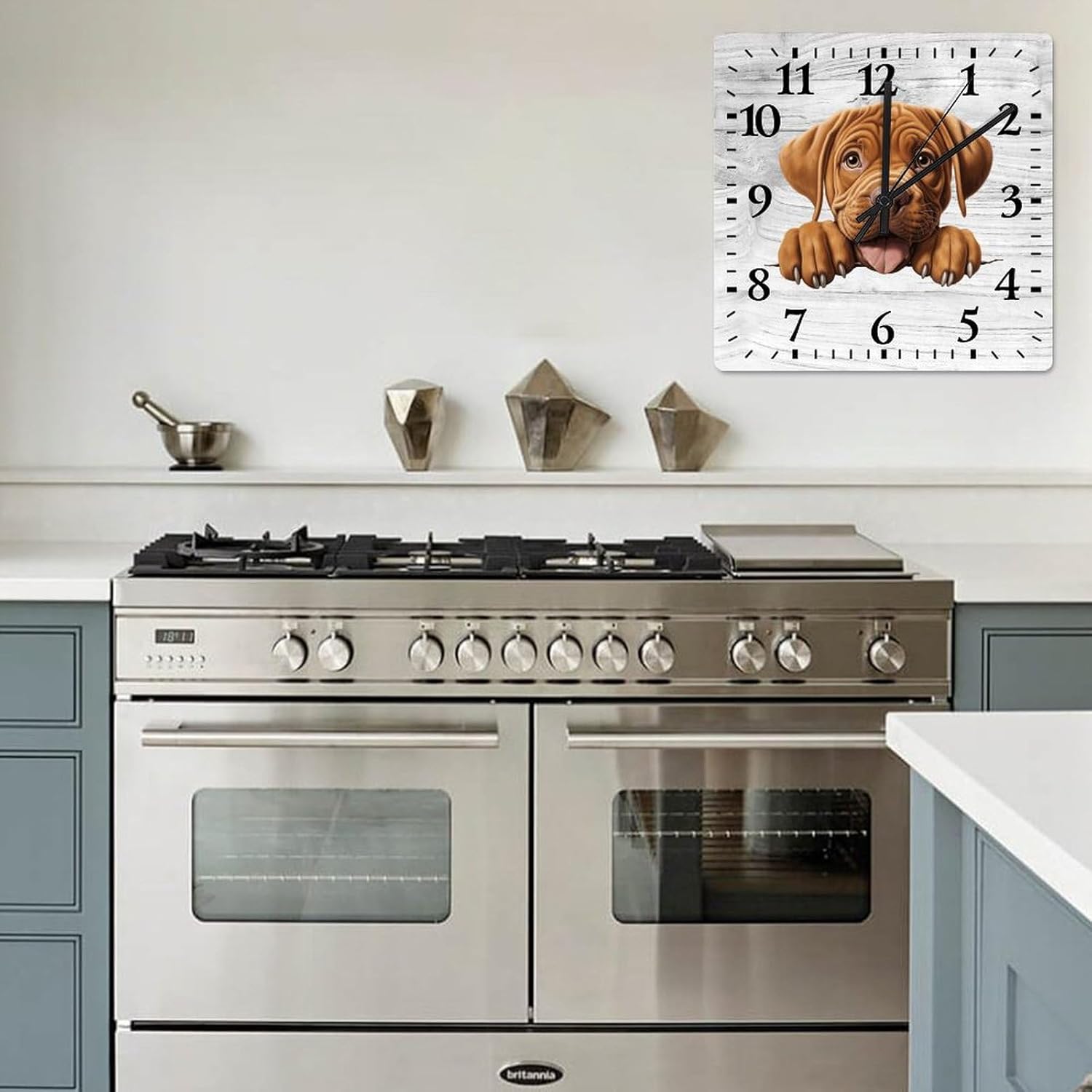 Dogue De Bordeaux Wall Clock Peeking Dogs Square Clock 15 Inch Large Wall Clocks Battery Operated Rustic Home Decor for Home Kitchen Office School Bathroom