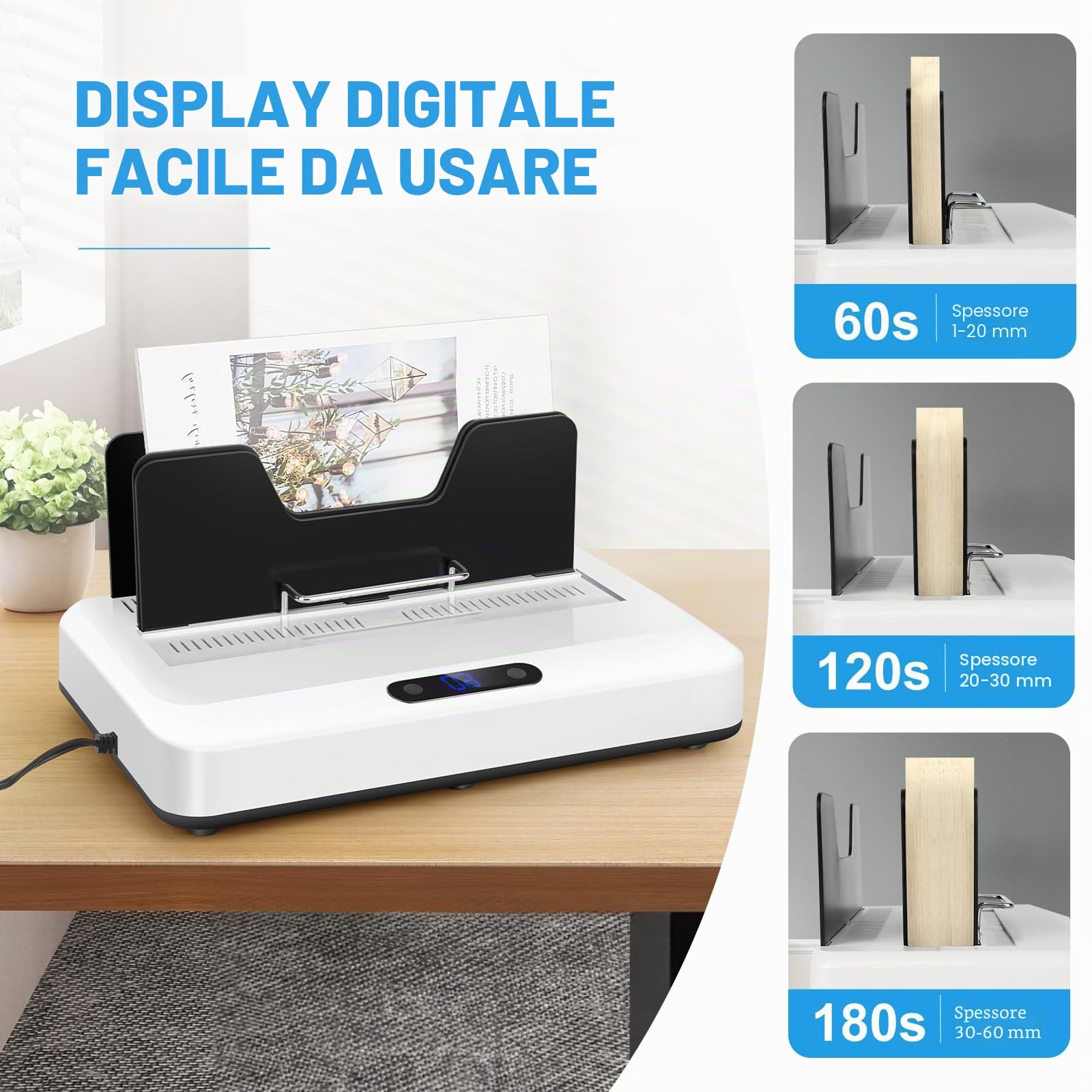 Rilegatrice termica, capacità 500 fogli, nessun tempo di preriscaldamento, pannello touch digitale con raffreddamento ad aria, raccoglitore elettrico per documenti aziendali formato A4/A5, progetti