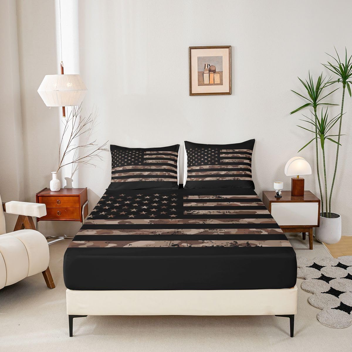 Erosebridal Camo American Flag Sheets Queen Size Bed Set for Boys Teens