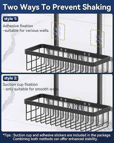 Miniatura 7 de YASONIC Organizador de ducha para colgar, nunca se oxida para colgar, estantes de ducha de aluminio para ducha interior con ganchos para maquinilla