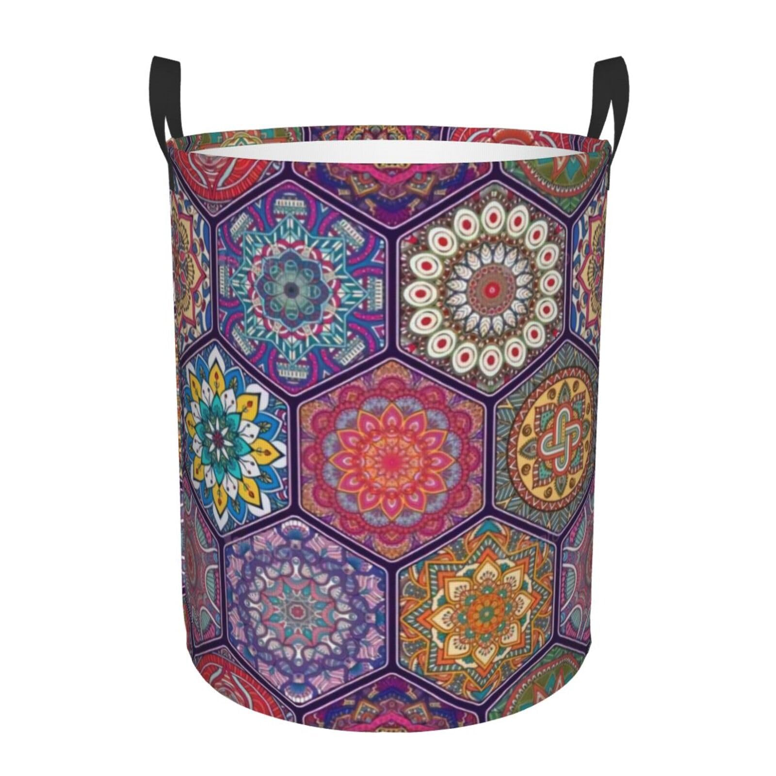 S Circular Hamper – Collapsible Beautiful Hexagon Print Laundry Basket