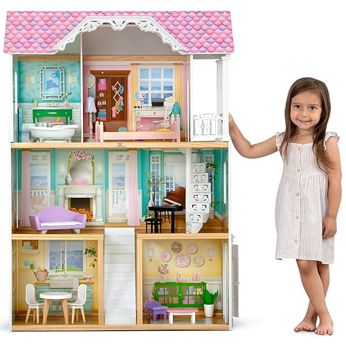 Delta Children MySize Casa de Muñecas - Casa de Muñecas Grande de 3 Plantas con 7 Habitaciones Incluye 12 Accesorios - Para Muñecas de 12 Pulgadas -
