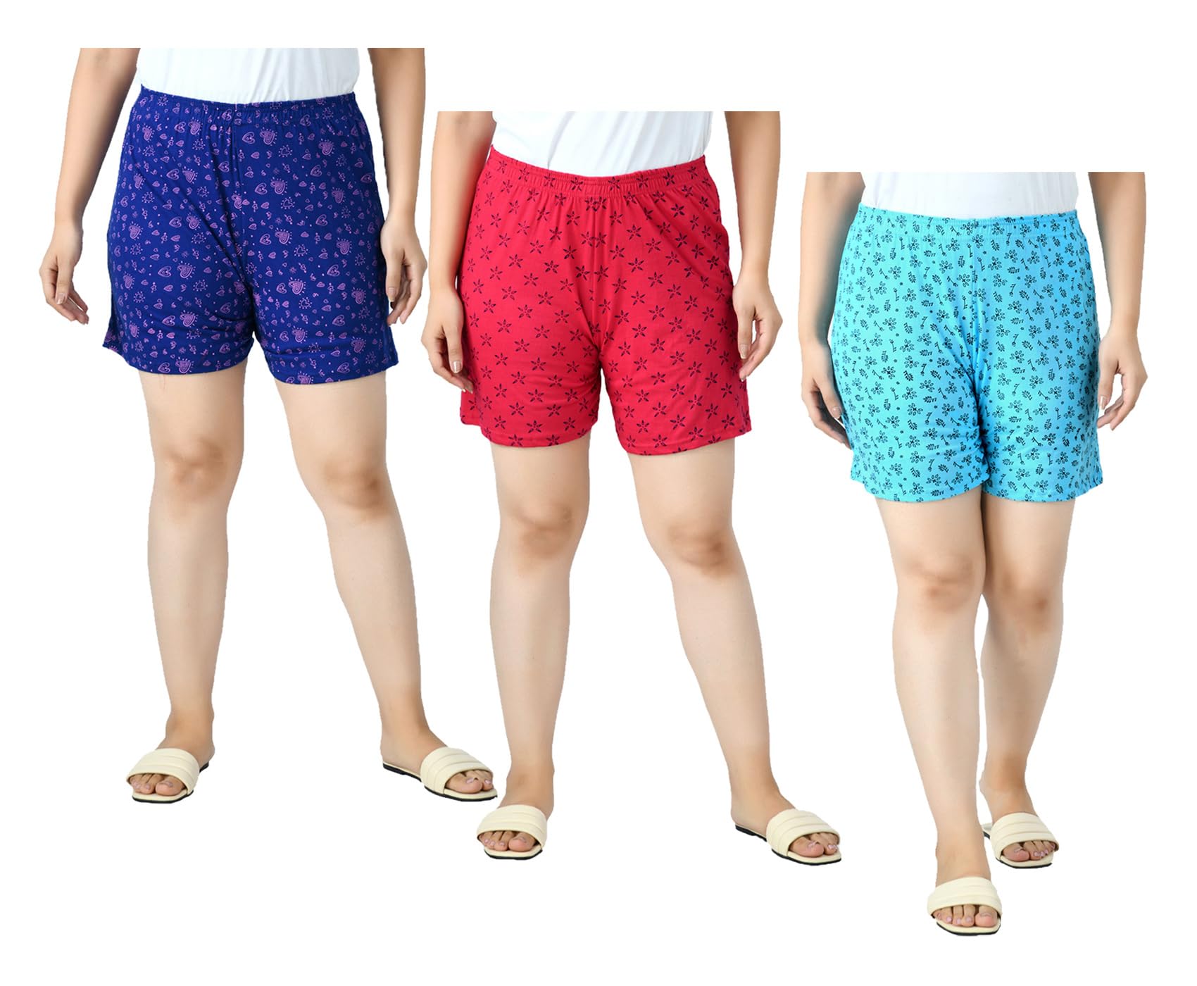 Pack of 3 Womens Cotton Printed Shorts with Drawstring Elastic Waist Comfortable Casual Summer Shorts Lightweight Breathable Lounge Shorts for Women-image-41