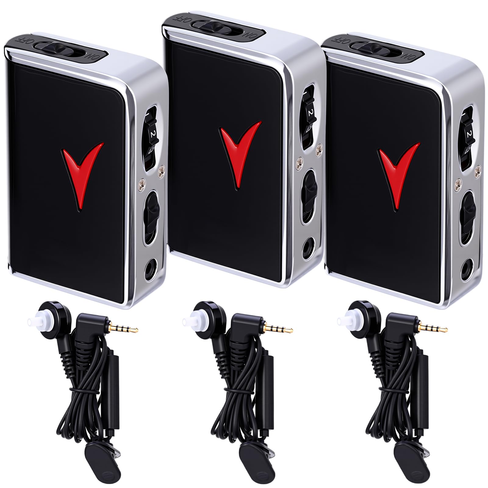 Geiserailie Paquete de 3 amplificadores auditivos personales, amplificador de sonido, dispositivo de mejora de la audición de voz con 8 niveles de volumen y auriculares para personas mayores, ganancia