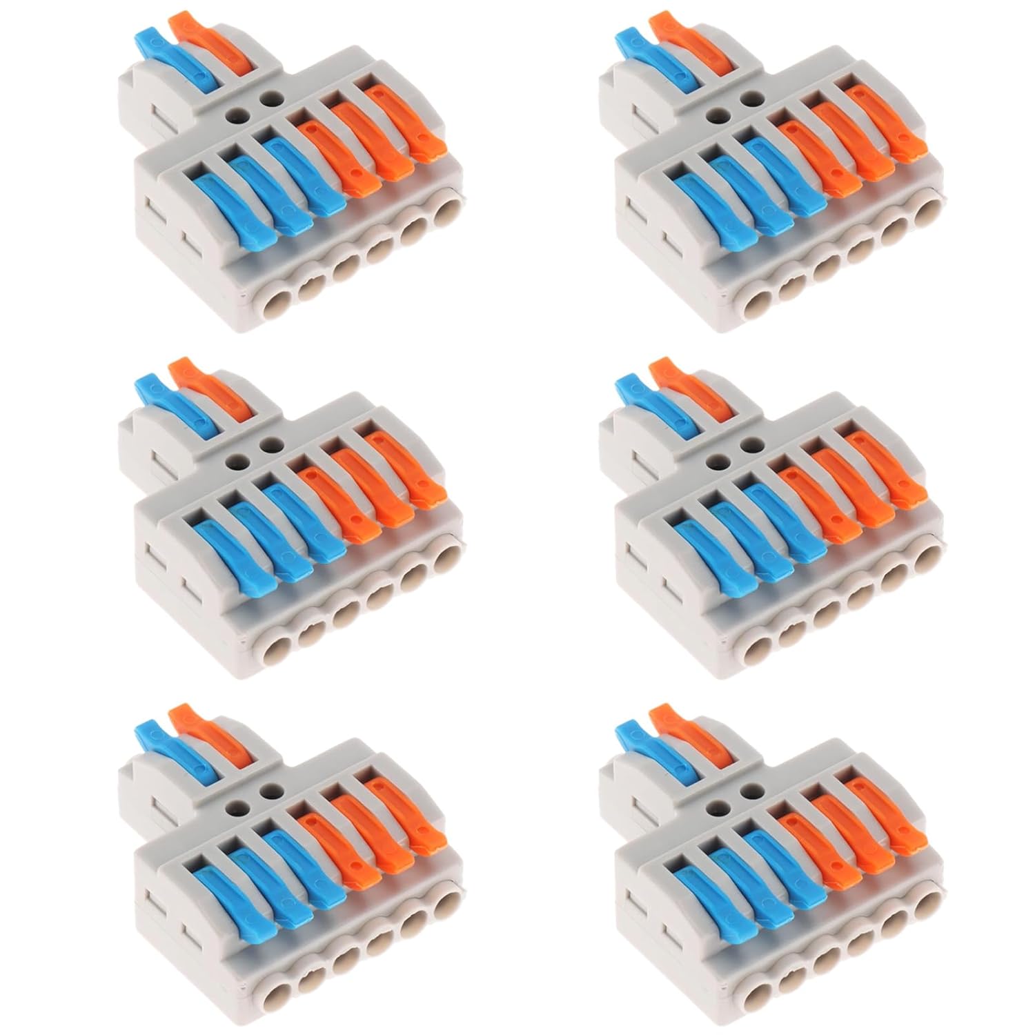 6pcs Lever Wire Connectors 2 in 6 Out Circuit Inline Splices Electrical Wire Connector 28-12 AWG Quick Connect Splice Wire Connectors