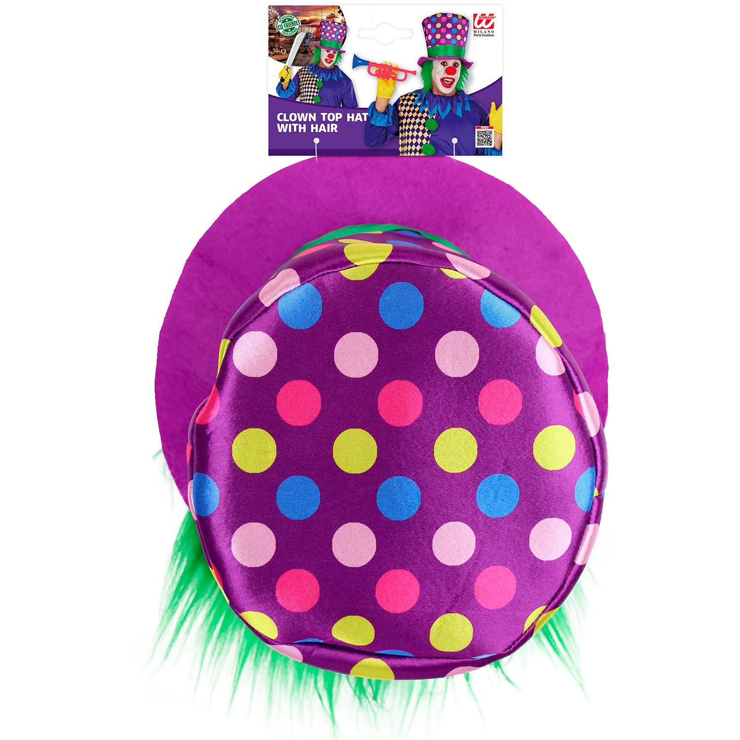 Widmann 10677 Adult Hat with Hair Purple with Colourful Dots Clown Fun Maker Horror Clown Theme Party Carnival Halloween - Image 2