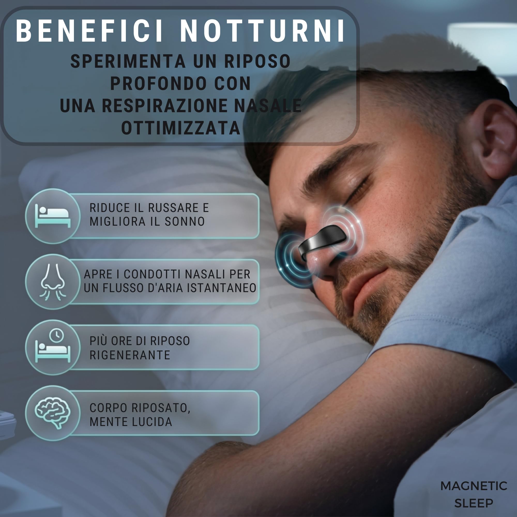 Cerotti Nasali Magnetici Antirussamento - 60 Pezzi Extra Forti Riutilizzabili, Dilatatori Nasali con Nastro M Premium per Sonno Migliore e Sport